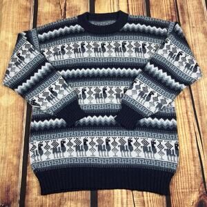 Artesania Los Andes Blue 100% Alpaca Llama Sweater 23x29 Unisex Large + Pullover